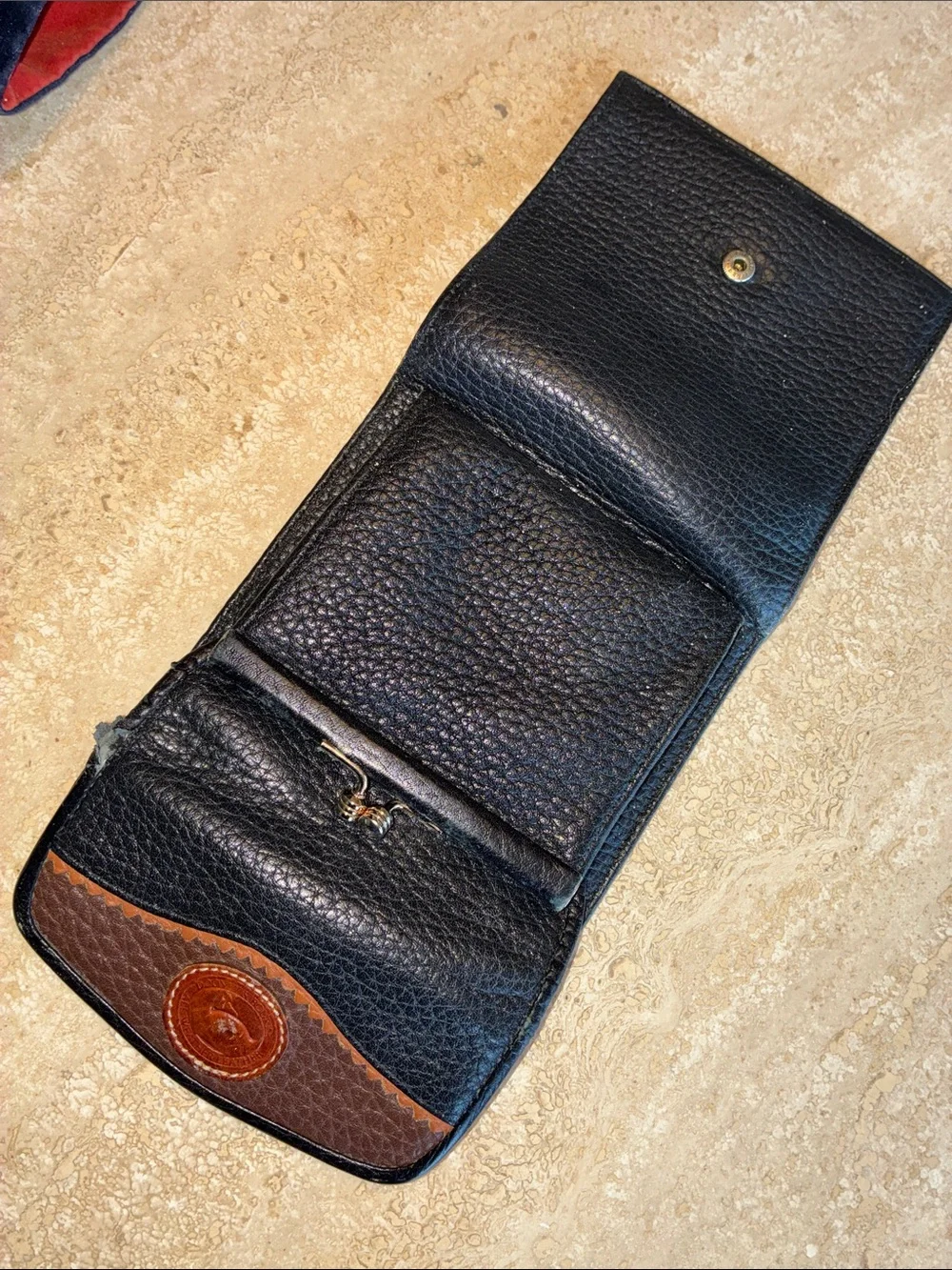 Dooney & Bourke wallet Black Pebbled Leather, Brown interior and Trim VTG GUC